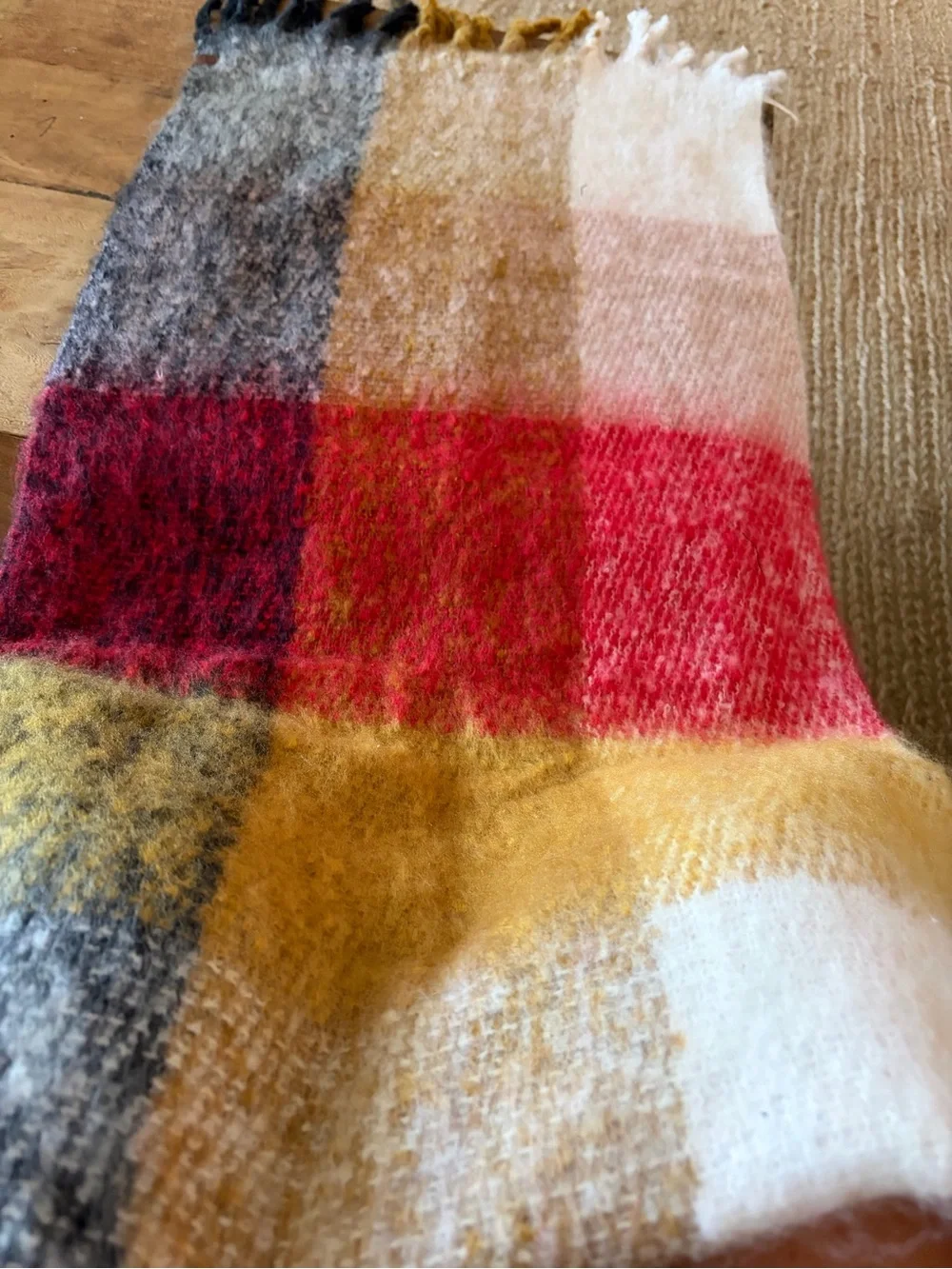 Lucky Brand Multicolor Plaid Scarf in Mustard, Red, Blue & Green